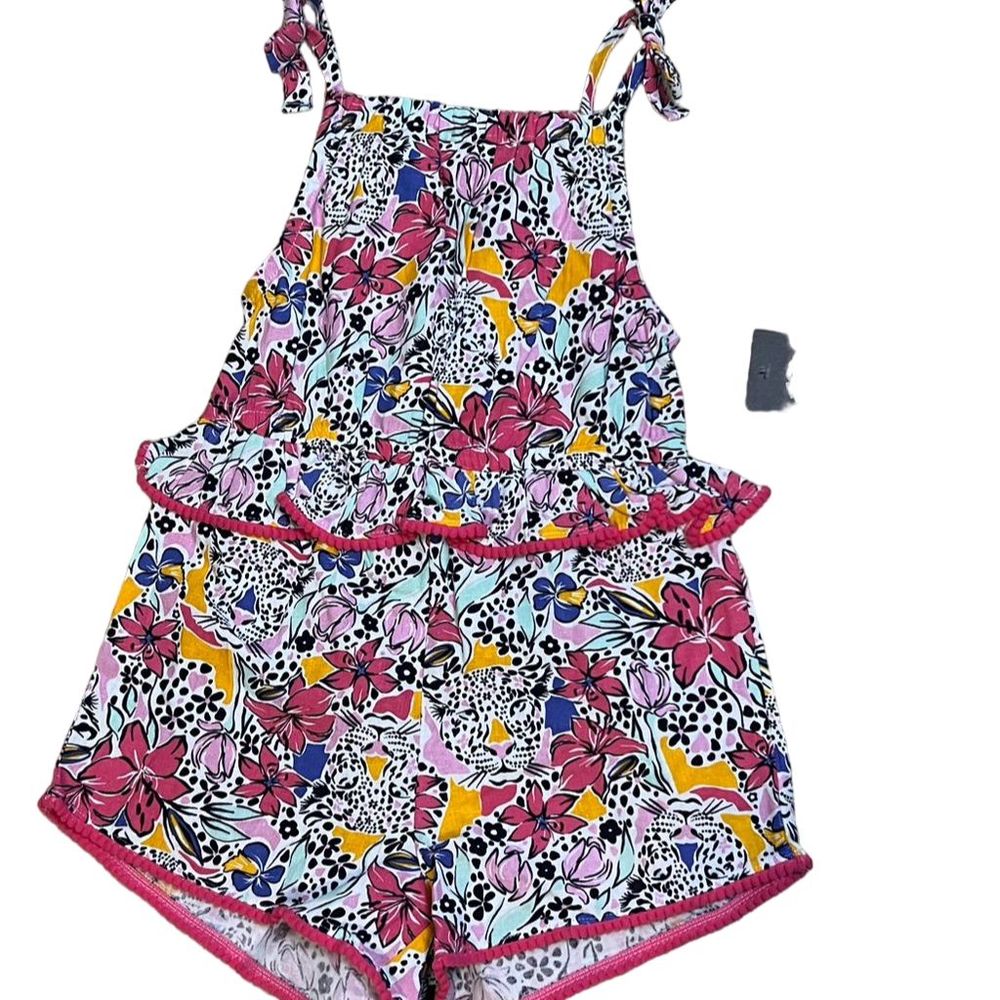 Vince Camuto Girls Pink Floral Linen Blend Dress Romper size 5